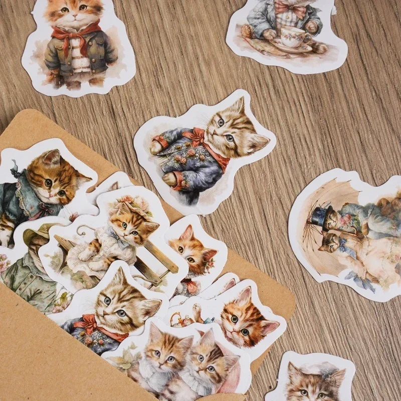 Caixa com 46 adesivos de gatinhos para scrapbooking, diário ou journal