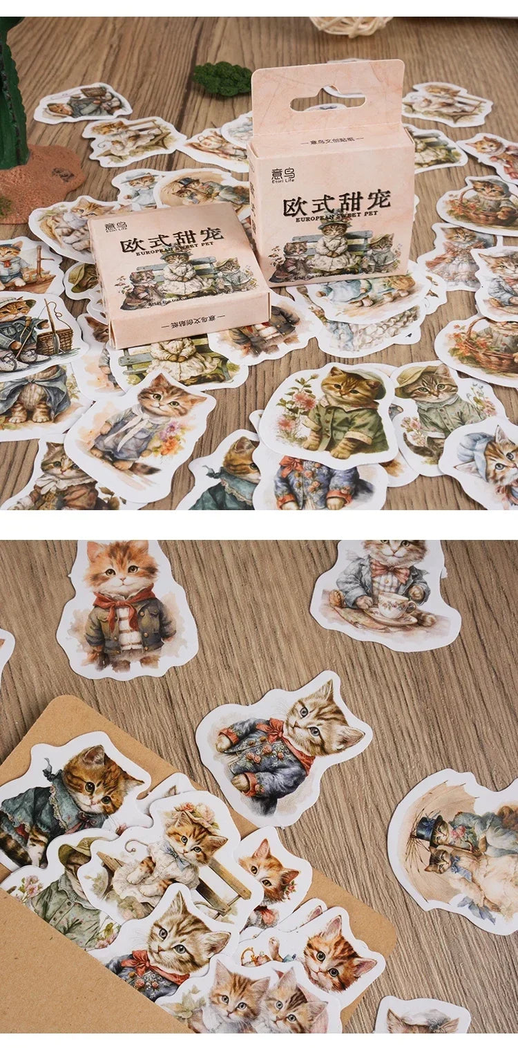 Caixa com 46 adesivos de gatinhos para scrapbooking, diário ou journal