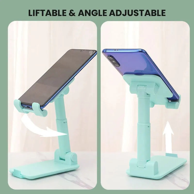 Suporte de telefone dobrável, ângulo e altura ajustáveis com almofada de silicone, adequado para mesa, suporte de telefone totalmente dobrável compatível