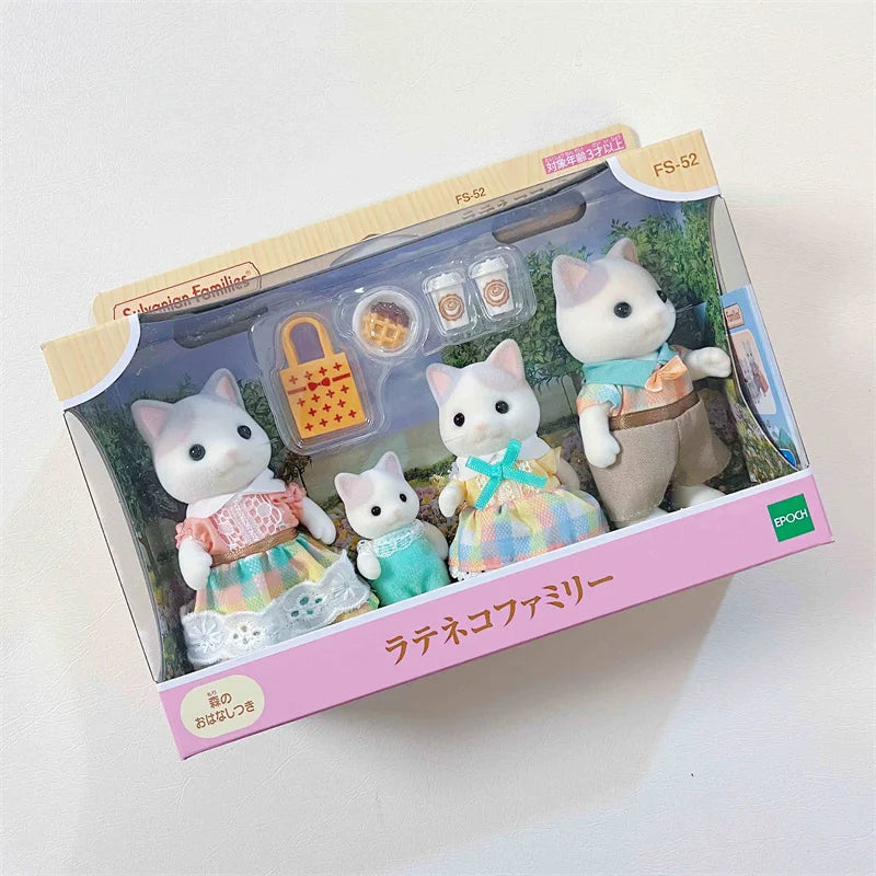 Famílias Sylvanian japonesas figuras de anime fofo gato persa amor rato trigêmeo bebê mini boneca menina brinquedos ternurinas figura bonecas