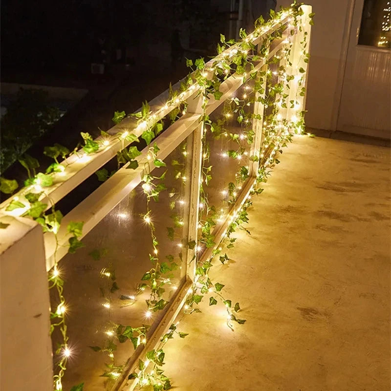 Luzes de corda de folha verde, hera artificial, videira, luz de fada, guirlanda, decoração de festa de casamento, natal, sala de estar, planta pendurada na parede