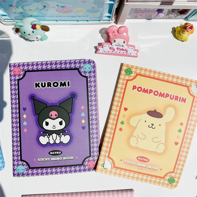 Livro com papéis de carta e post It da Kuromi, Cinnamoroll e Melody