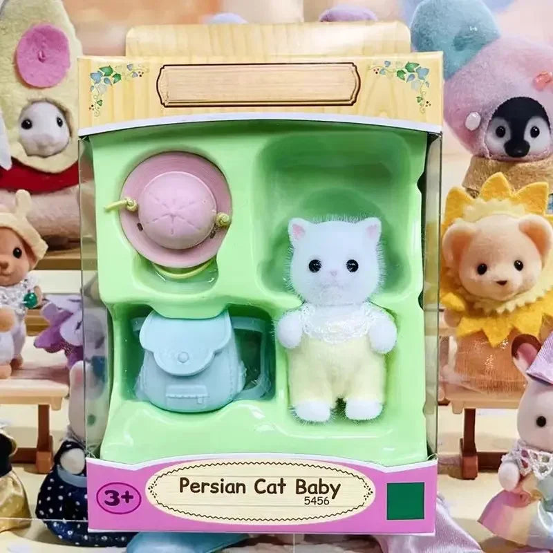 Sylvanian Families Gato Persa Chocolate Coelho Algodão Doce Rato Leite Coelho Boby Bebê Conjunto Escolar Brinquedo Infantil Presente de Aniversário