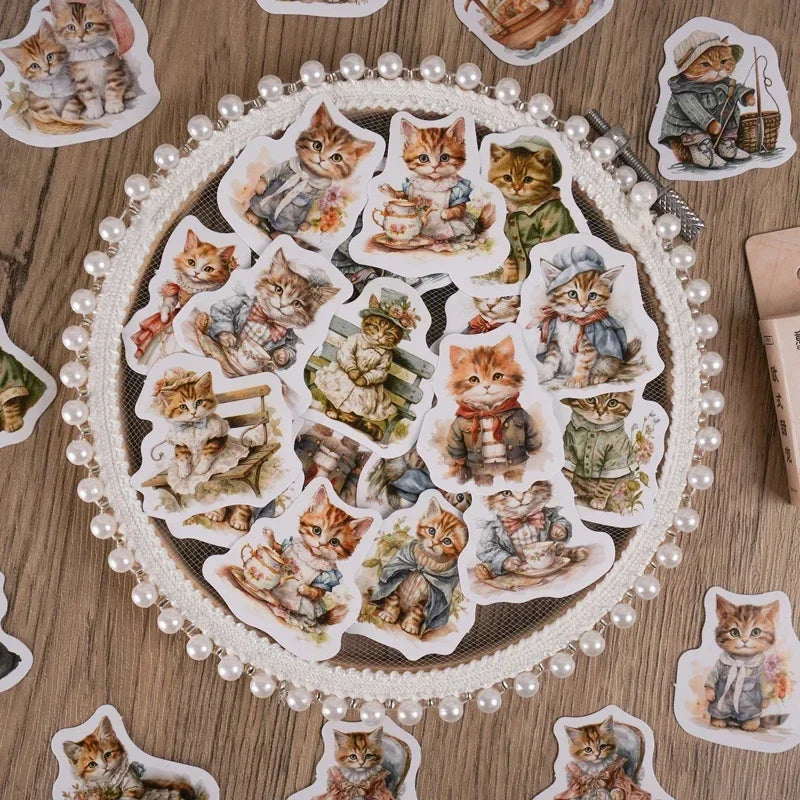 Caixa com 46 adesivos de gatinhos para scrapbooking, diário ou journal