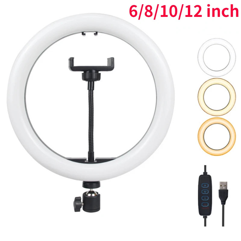 Ring Light das Youtubers Lâmpada para fotografia Anel de luz 12/10/8/6 polegadas