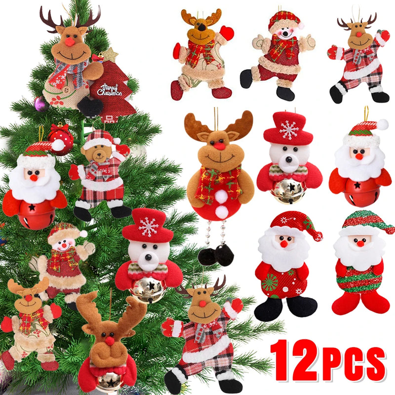 12/1Pcs Enfeites de Bonecos de Pelúcia de Natal Papai Noel Boneco de Neve Árvore de Natal Pingentes Pendurados Casa Natal Ano Novo Decorações de Festa Presentes