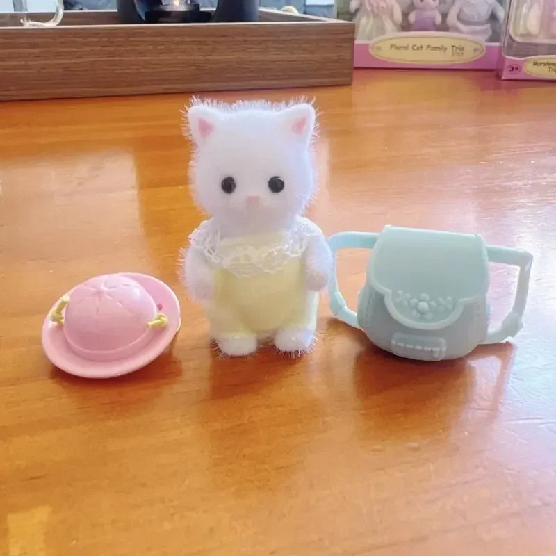 Sylvanian Families Gato Persa Chocolate Coelho Algodão Doce Rato Leite Coelho Boby Bebê Conjunto Escolar Brinquedo Infantil Presente de Aniversário