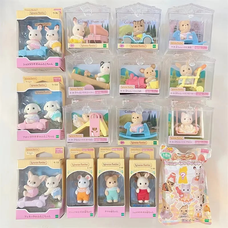 Famílias Sylvanian japonesas figuras de anime fofo gato persa amor rato trigêmeo bebê mini boneca menina brinquedos ternurinas figura bonecas