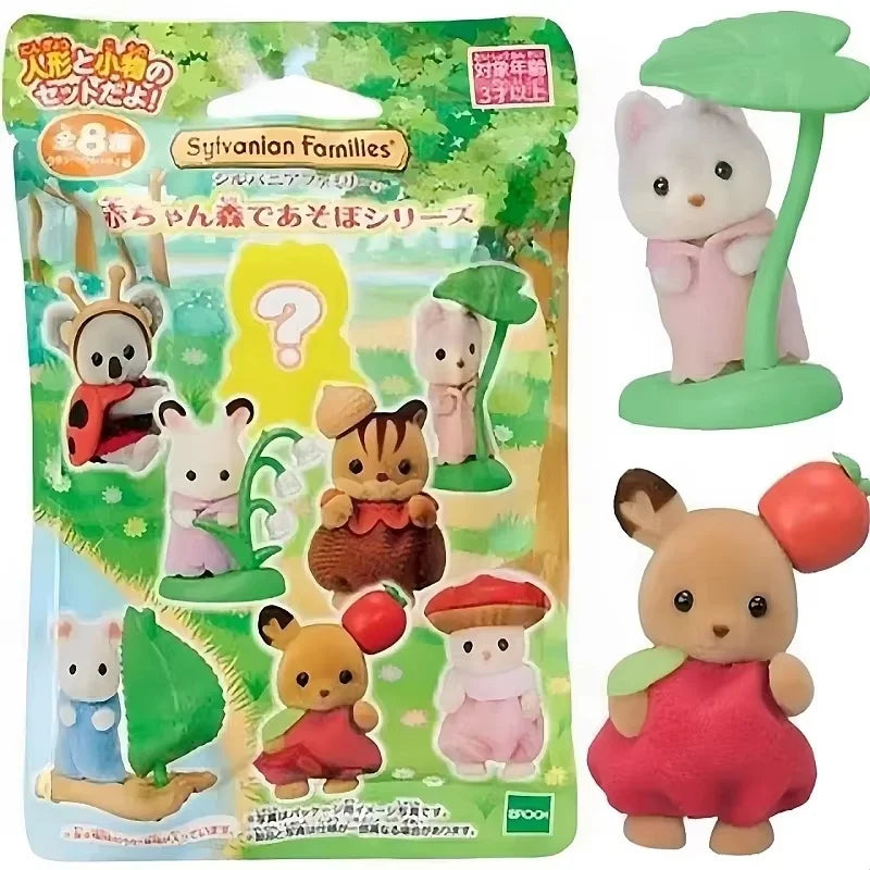 ORIGINAL Sylvanian Famílias Anime Bebê Mini Figura Vestir-se Bolo Floresta Sorte Bonito Presentes de Aniversário Para Crianças Brinquedos