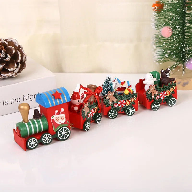 Trem pequeno de madeira para Natal Enfeites de Natal Decoração de Natal