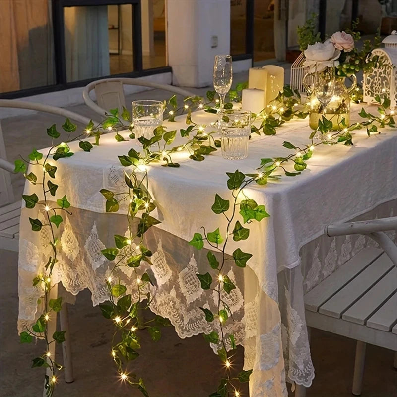 Luzes de corda de folha verde, hera artificial, videira, luz de fada, guirlanda, decoração de festa de casamento, natal, sala de estar, planta pendurada na parede